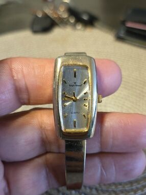 Used Woman  Sergio Valente Gold and Silver-Tone Rectangular Bracelet Watch
